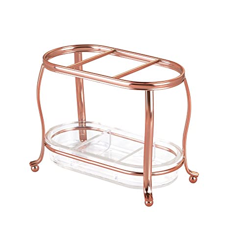 mDesign Makeup Organiser - Elegant Holder for Make-up Brushes - Cosmetic Accessory Stand - Made of Stainless Steel - Rose Gold/Clear