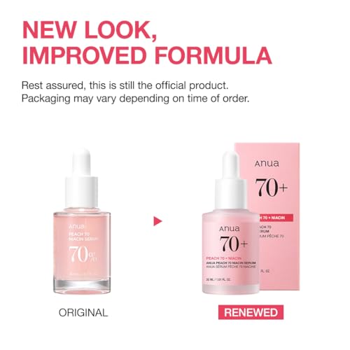 ANUA Peach 70 Niacinamide Serum, Lightweight Hydration for Dry Skin, Vitamin B12, Hyaluronic Acid, Glass Skin, Dewy Finish, Natural Pink Color, Korean Skin Care, 30ml/1.01 fl.oz