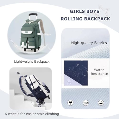 FC22 Rolling Backpack for Girls Boys, Fashion Trolley School Bags Large Capacity Wheeled Kids' Luggage Bag,Trolley Bookbag for Elementary Student
