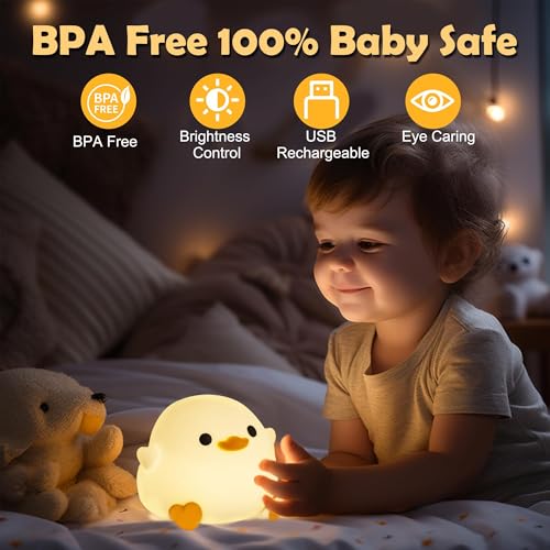 KOWVOWZ Duck Night Light, Dimmable DoDo Duck Lamp, Cute Duck Silicone lamp Touch Control USB Rechargeable for Kids Room Creative Decor Gift