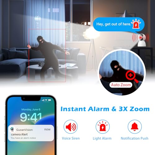 GUOANVISION Indoor Pan/Tilt Security Camera, 5G WiFi Home Cameras for Baby Monitor/Pet Camera, Auto-Focus and Zoom, Motion Detection, 2-Way Audio, Siren, Night Vision, Cloud & SD Card Storage