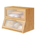 Vriccc Black Large Bread Box for Kitchen Counter, Bamboo Wooden Double Layer Large Capacity Bread Storage Bin with Acrylic Wavy Door Panel (Natural)