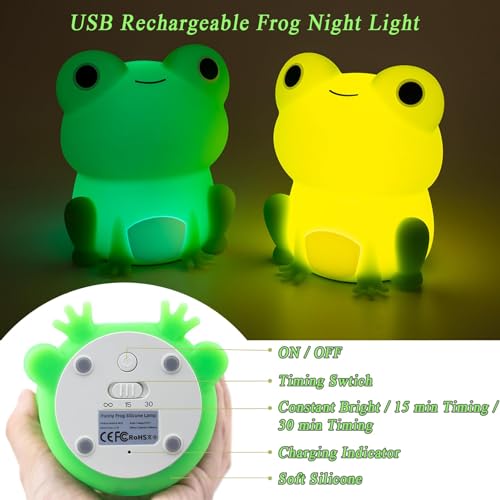 Frog Night Light, Cute Frog Night Lamp Bedroom Nightlight, Soothing Color Change Frog Light, for Girls Boys Teens, USB Rechargeable Silicone Animal Nightlight Christmas Birthday Gifts, Room Decor