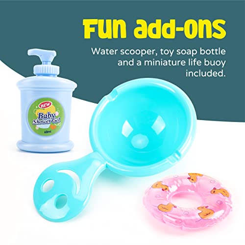 The Moon Brand Bath Buddies for Toddlers – 6Pcs PretendPlay Sea Life Toys w/ Mini Duck, Fish, Bathtub – Soft Kids Toys for Bathing Doll & Imaginative Play – Girl and Boy Baby Pool Accessories - Blue