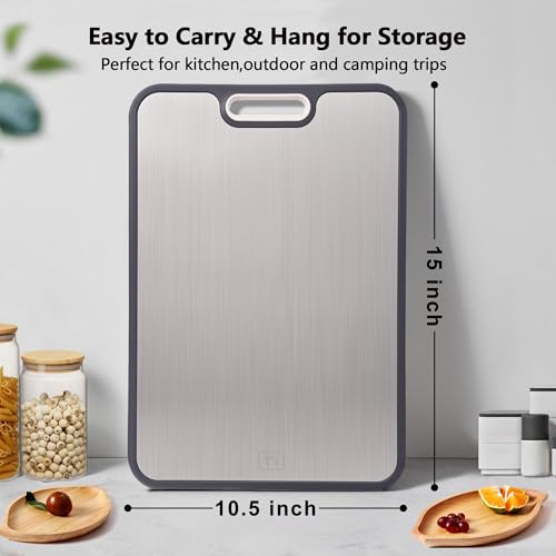 Titanium Cutting Board for Kitchen, Double-sided Chopping Board Titanium and Wheat Straw PP, Large Cutting Boards for Meats, Fruits and Vegetables, 15”×10.5”