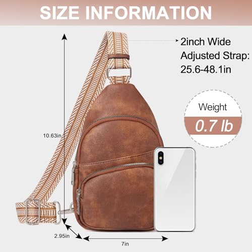 BIGTHREE Small Sling Bag for Women, Leather Fanny Pack Crossbody Bags for Women and Men, Chest Bag With Guitar Strap, PU Leather Crossbody Bags, Crossbody Fanny Pack Sling Bag for Hiking Running