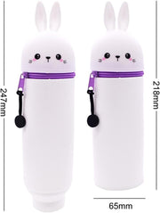 Kawaii 2-in-1 Bunny Pencil Case, Soft Silicone Stand-Up Pen Holder Pouch, Large Capacity with Zipper Closure for Teens, Desk Organizer