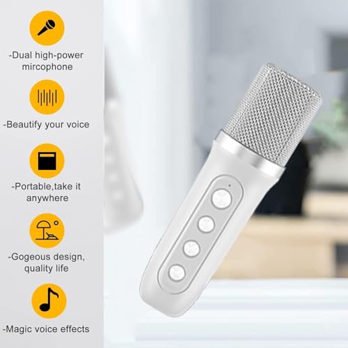ACHAS Bluetooth Speaker with 2 Wireless Microphone Set, Wireless Karaoke Bluetooth Speaker, Portable Karaoke Machine, Portable Karaoke Mics Speaker Machine for Adults (Silver)