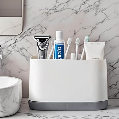Qniceone Toothbrush Holder for Bathroom, 6 Slots Plastic Detachable Toothbrush and Toothpaste Organizer for Easy Cleaning Multi-Functional Storage Makeup Brush Razor Holder Countertop Organizer(Grey)