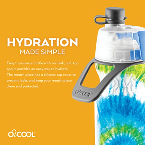 O2COOL Mist 'N Sip Misting Water Bottle 2-in-1 Mist And Sip Function With No Leak Pull Top Spout (Tie Dye Blue)
