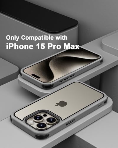 MobNano Compatible with iPhone 15 Pro Max Case, with Multicolor Protective Shockproof Bumpers, Crystal Clear Not Yellowing Anti-Scratch Hard PC Back & Soft Silicone TPU Frame Cover - Grey/Black