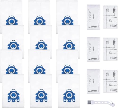 Unikstone 12 Pack GN Bags Compatible with Miele Bags Classic C1 Complete C1 Complete C2 Complete C3 S227/S240 S270 S400 S2 S5 S8 Series Canister Vacuum（12 GN Bags+6 Super Air Clean Filter+1 Brush)