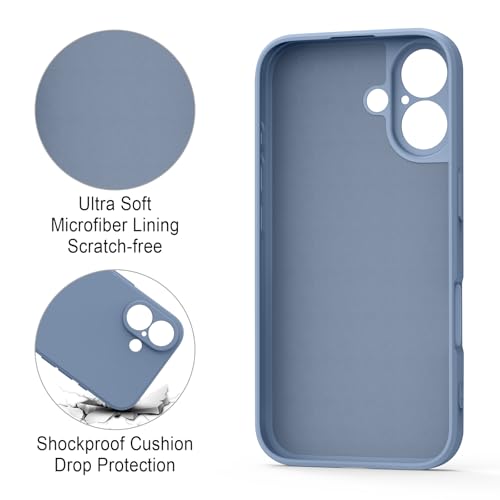 Soft Silicone Case for iPhone 16 Case 6.1-Inch, Slim Liquid Silicone 3 Layers Full Covered Soft Gel Rubber Phone Case Protective Cover for iPhone 16 Cover (Lavender Grey)