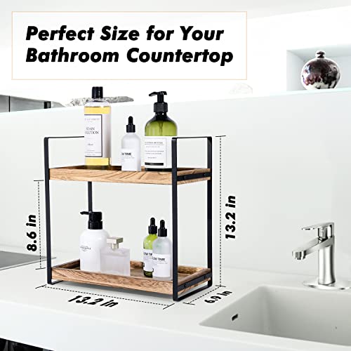 Giftacity 2-Tier Countertop Organizer for Bathroom Counter Wood Bathroom Counter Organizers Shelf Cosmetic Storage, Standing Vanity Tray for Bathroom Organization and Decor
