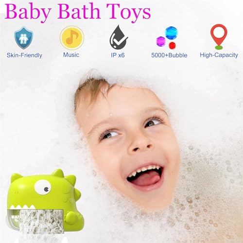 AM ANNA Baby Bath Toys for Kids Age 1-3, Dinosaur Automatic Bath Bubble Machine,Bathtub Bubble Maker with Music,Bathtime Shower Bathtub Toys for Toddlers,Birthday Gift for Boys Girls Age 1-5