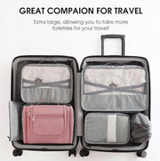 WANDF Large Hanging Toiletry Bag Travel Cosmetic Makeup Organizer Water-Resistant Shower Bathroom Bag for Women and Men (Dark Pink)