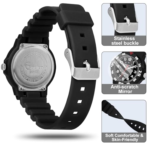 SOCICO Children Analog Watch for Boys Girls Waterproof Time Teaching Watch with Soft Band Learning Time Wrist Watch Easy to Read for Kids Great Gifts