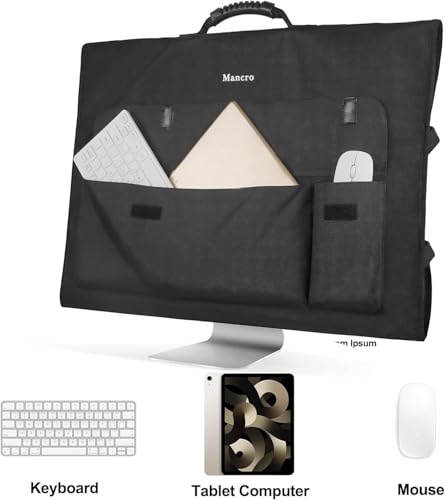Mancro Monitor Carrying Case Compatible with Apple 27" iMac Desktop Computer, Padded Travel Carrying Bag with Rubber Handle, Pockets for 27" Screen and Accessories, Protective Case Monitor Dust Cover