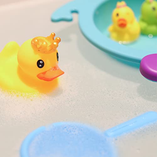 The Moon Brand Floating Duck Family Set – Assorted Mini Ducks with Boat and Sieve Soft and Squishy Vinyl Bath Toys for Toddlers – Colorful Baby Pool & Bathtub Water Toys- Multi Color