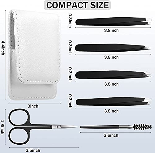 ELECDON 6 Pieces Eyebrow Tweezers Set with Curved Scissors, Eyelash Brush Stainless Steel Brow Remover Tools for Women and Girls, Hair Plucking Daily Beauty Tool with Storage Case (Classic Color)