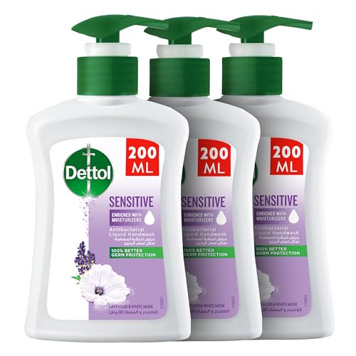 Dettol Sensitive Liquid Handwash Pump, Lavender & White Musk Scent, 200ml x 3
