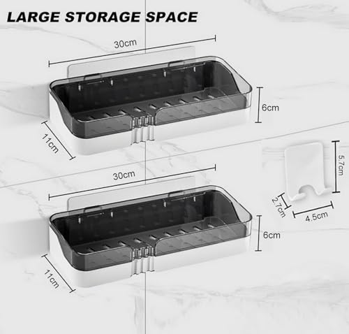 Aukomer Shower Caddy Bathroom Shower Shelves 2 Pcs: Adhesive Shower Organizer with Hook, No Drilling Dual-Layer Bathroom Wall Organizer, Upgraded Kitchen Storage Rustproof Storage Rack for Bathroom
