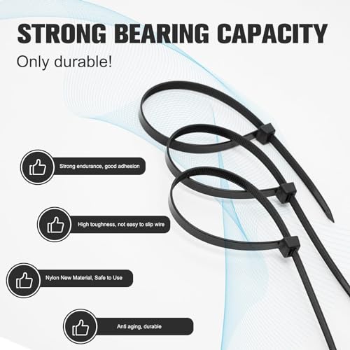 MOMENT Self Locking Cable Ties | 300 x 4.8 mm 12" inch | 100 Pieces, Black | Heat Resistant Cable Zip Ties | Self-Locking Cable Organizer | Anti - Slip Wire Organizer | For Indoor & Outdoor Use