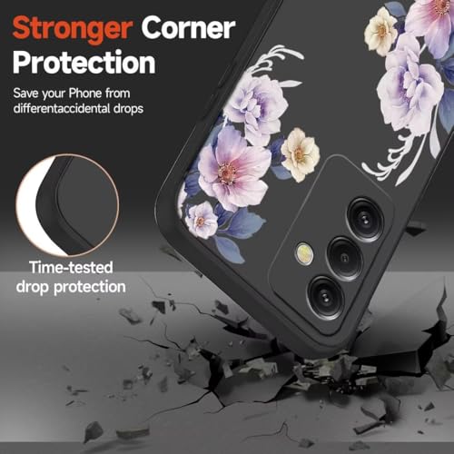 ATISIJIE Floral Pattern Cover for Samsung Galaxy M35 5G, Ultra-Slim Stylish, Shockproof BufferAnti Scratch Cover, TPU Protective Phone Case - Black