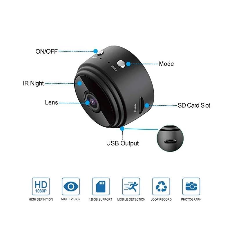 Broski WiFi Sticking Wireless Spy Hidden HD 1080P Portable Round Camera, Indoor Security Camera, Motion Detection, Instant Notifications Night Vision Camera (Black)