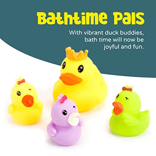 The Moon Brand Floating Duck Family Set – Assorted Mini Ducks with Boat and Sieve Soft and Squishy Vinyl Bath Toys for Toddlers – Colorful Baby Pool & Bathtub Water Toys- Multi Color