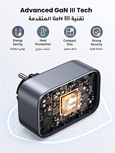 UGREEN 4-in-1 Travel Charger Adapter 30W Accepts Devices with UAE/KSA/UK Plugs for Use in Type C Sockets in European Plug Travel Converter Charger with 3 USB Ports, Type G 3 Pin to Euro C Plug