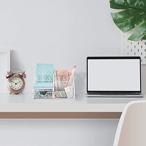 Benting Desk Organizer Office Accessories, Multi-Functional Mesh Desk Organizer with 5 Compartments and 1 Drawer for Home, Office, School, Workshop, kitchen (White)