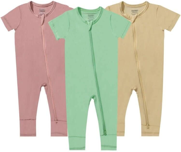 GUISBY Bamboo Baby Pajamas, Summer Short Sleeve Footless Rompers, 2 Way Zipper Sleeper