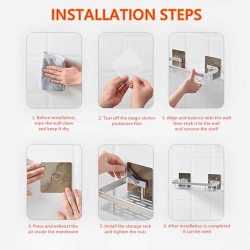 Beauenty 2-Pack Rust-Proof Stainless Steel Shower Caddy Shelf Organizer, Modern Wall-Mounted Double Shelf, Bathroom Accessories Organization Rack