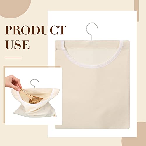Eccliy 2 Pcs Canvas Clothespin Bag with Hanging Hook for Clothesline Outdoor 15 x 11 Inch Summer Laundry Clothes Pin Holder Portable Pin Hanging Bag Pin Storage Organizer for Home Balcony Travel,Beige