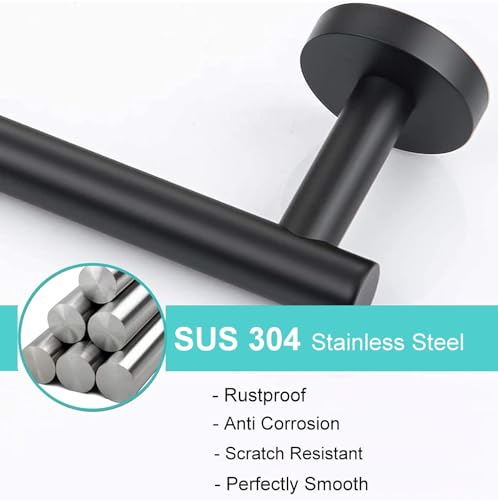 Aukomer Bathroom Hardware Set Towel Bar Set 7PCS â€“ Â® Upgraded Bathroom Hardware Accessories Set, SUS 304 Stainless Steel Bathroom Accessories Kit, Rustproof & Wall Mounted (Matte Black)