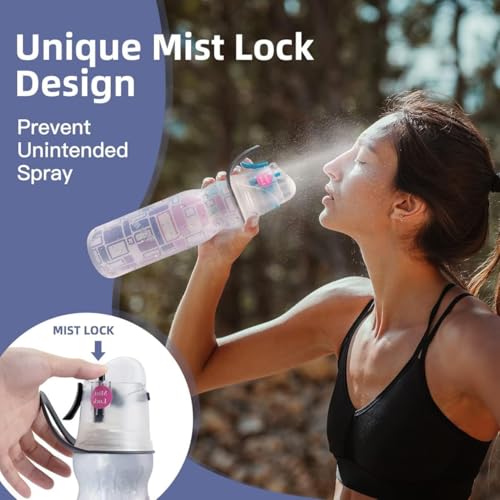 Aputue Spray Water Bottle Kids, 590ml Leakproof Bpa Free Misting Water Bottle, Kids Cool Misting Water Bottles, Suitable for Cycling and School, Safe and Non-toxic Spray Cooling Bottle