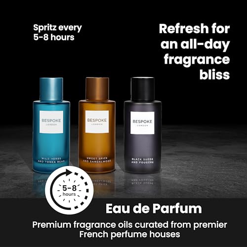 BESPOKE LONDON Premium Mens Perfume Gift Set, Black Suede, Wild Herbs, Sweet Spice, Eau De Parfum with Long Lasting Fragrance - Travel Size Mini Perfume Set, Coffret Gift Set for Men (3 x 50ml)