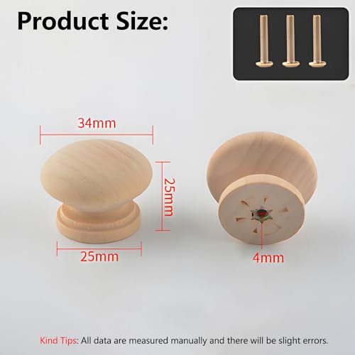X spring Xspring Wooden Drawer Knobs, 15PCS Drawer Knobs and Pulls Wooden Round Shaped Drawer Handles, Cabinet Pulls and Knobs for Furniture Knobs Cabinets Dresser Handles Hardware (35x30mm)