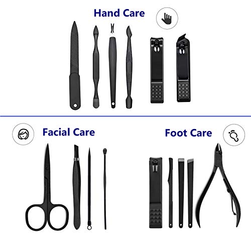 Wowstar Manicure Pedicure Set 16 in 1 Stainless Steel Professional Nail Clippers Scissors Grooming Kit Nail Care Tools with Luxurious Case (Blue)