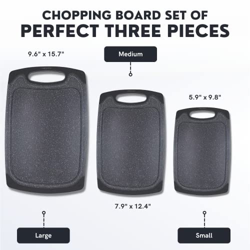WONDER-BLED Reversible Cutting Board Set of 3, Plastic Chopping Board for Kitchen, BPA Free Food Safe PP Material, Non-Slip Design with Easy Grip Handle, Juice Grooves, Dishwasher Safe (White)
