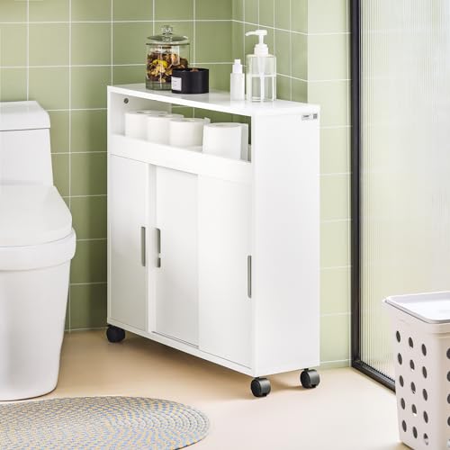 (UAE STOCK) SoBuy BZR02-W New Version Bathroom Toilet Paper Cabinet, Bathroom Storage Cabinet Cupboard on Wheels,دولاب تخزين