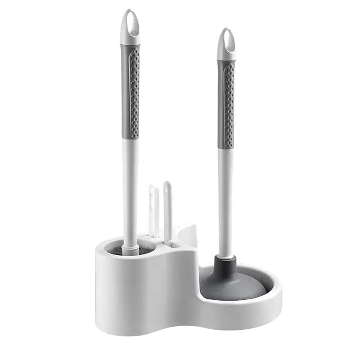 ZERIFAM Toilet Plunger Bowl Brush Set, 4 in 1 Silicone Bowl Brush and Heavy Duty Toilet Plunger with Ventilated Holder, 2-in-1 Toilet Brush and Plunger Combo for Bathroom Deeply Cleaning