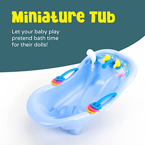 The Moon Brand Bath Buddies for Toddlers – 6Pcs PretendPlay Sea Life Toys w/ Mini Duck, Fish, Bathtub – Soft Kids Toys for Bathing Doll & Imaginative Play – Girl and Boy Baby Pool Accessories - Blue