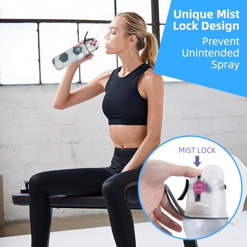 Sports Spray Water Bottle Kids-Upgraded BPA Free Cool Mist Water Bottle w/Three-Layer Heat Insulation, Leakproof Sports Water Bottle w/Mist and Sip Function, for Gym Cycling School, 590ml (Football)