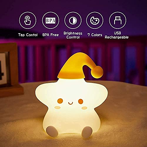 MCHERRY Night Light for Kids, Baby Night Light Lamp for Kids Room Star Girls Night Light, Silicone Nursery Squishy Soft Rechargeable Color Changing Cute Night Light, Star Birthday Gift