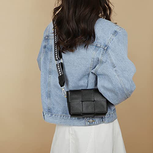 Efilra Crossbody Bag for Women, Small Leather Camera Purse Thick Strap Cross-body Bags, Triple Zip Shoulder Bag with Guitar Strap, 1-black, Camera Crossbody Bag