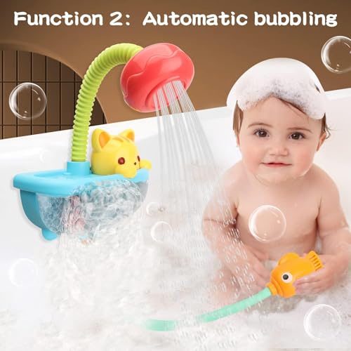 Azonee Baby Bath Toy with Shower Head, Cat Water Spray Squirt Shower Faucet and Automatic Bubble,Bathtub Water Pump Summer Essentials for Toddlers and Kids