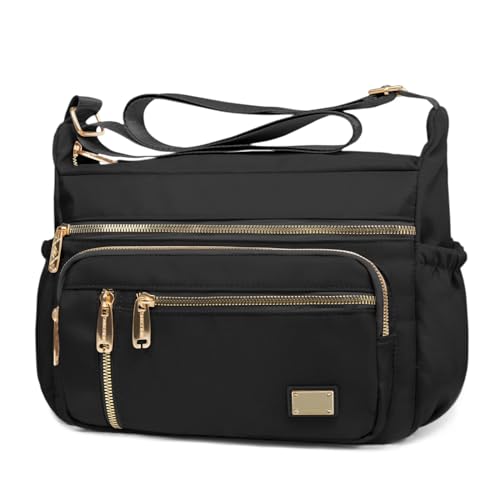 NALACAL Crossbody Bag for Women, Nylon Shoulder Purse Handbag Messenger Bag, Trendy Pocketbooks, Waterproof and Multi-Pockets (Black)