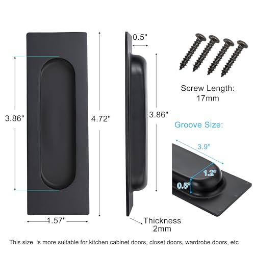 Malimali 4.72 Inch Recessed Finger Flush Pulls for Kitchen Cabinet, Closet, Sliding Cupboard Door Handle - Matte Black Stainless Steel Rectangular Door Pulls Hardware (4 Pack)